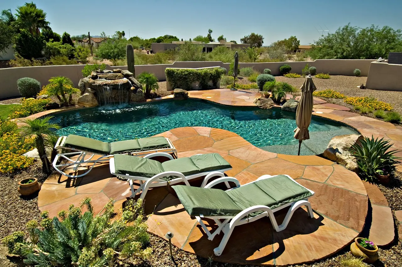 Swimming pool in desert surroundings